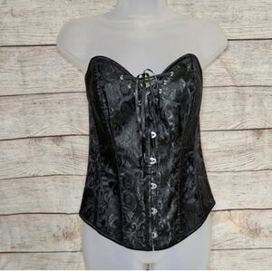 Black Paisley gothic steampunk front buckle back lace up corset top